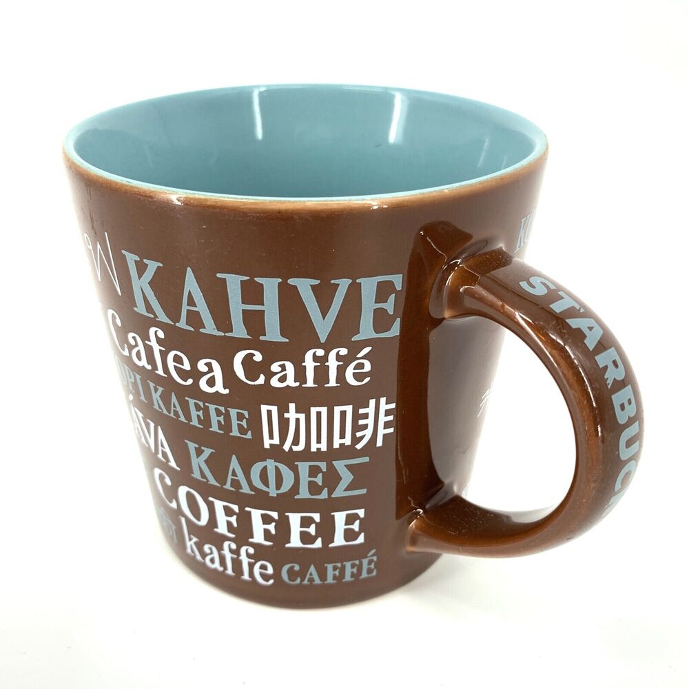 Starbucks Coffee Mug 2008 Multi-Lingual Kava Kopi Cafea Kapa 16oz 4" Brown Teal